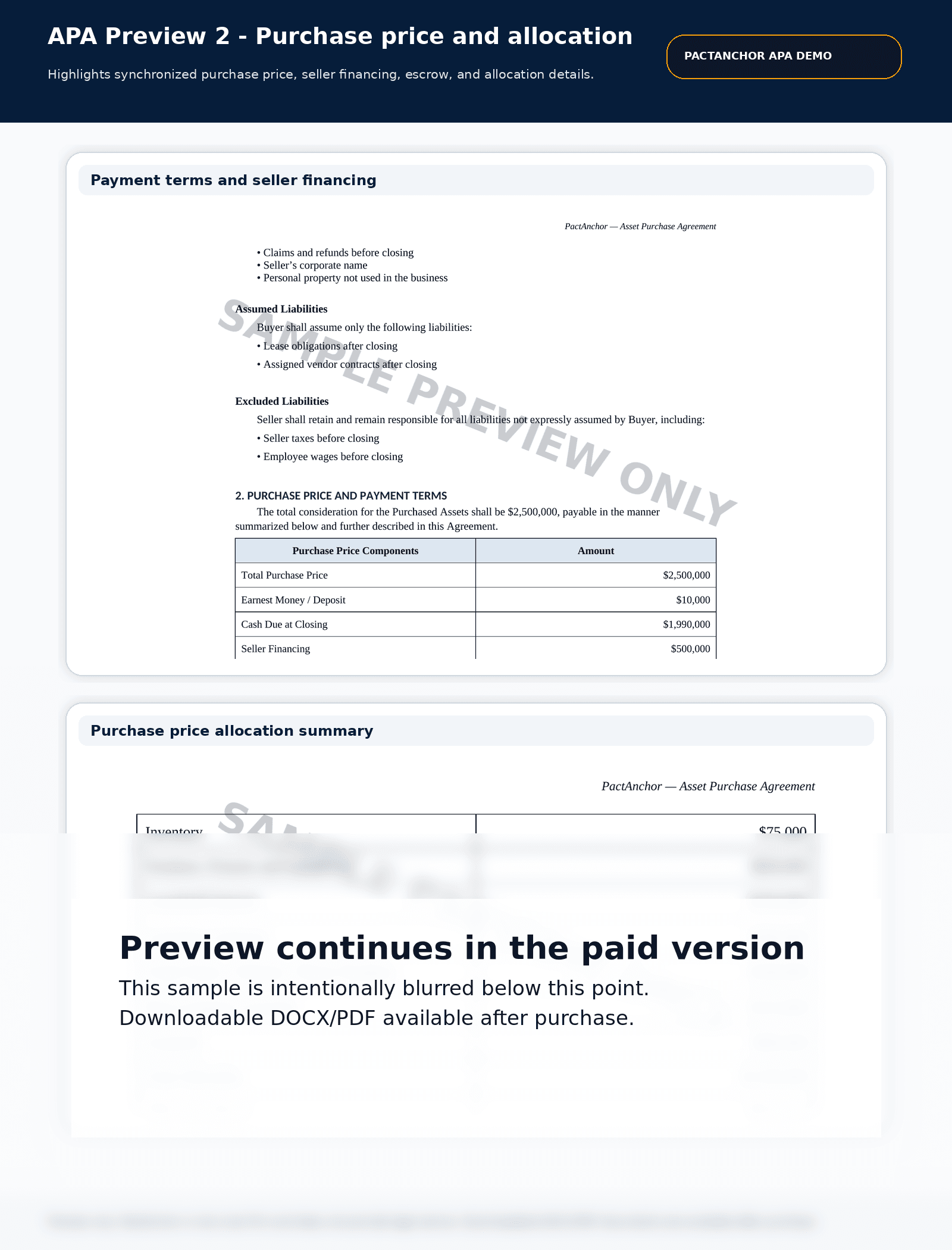 APA Preview 2 — Purchase Price & Allocation
