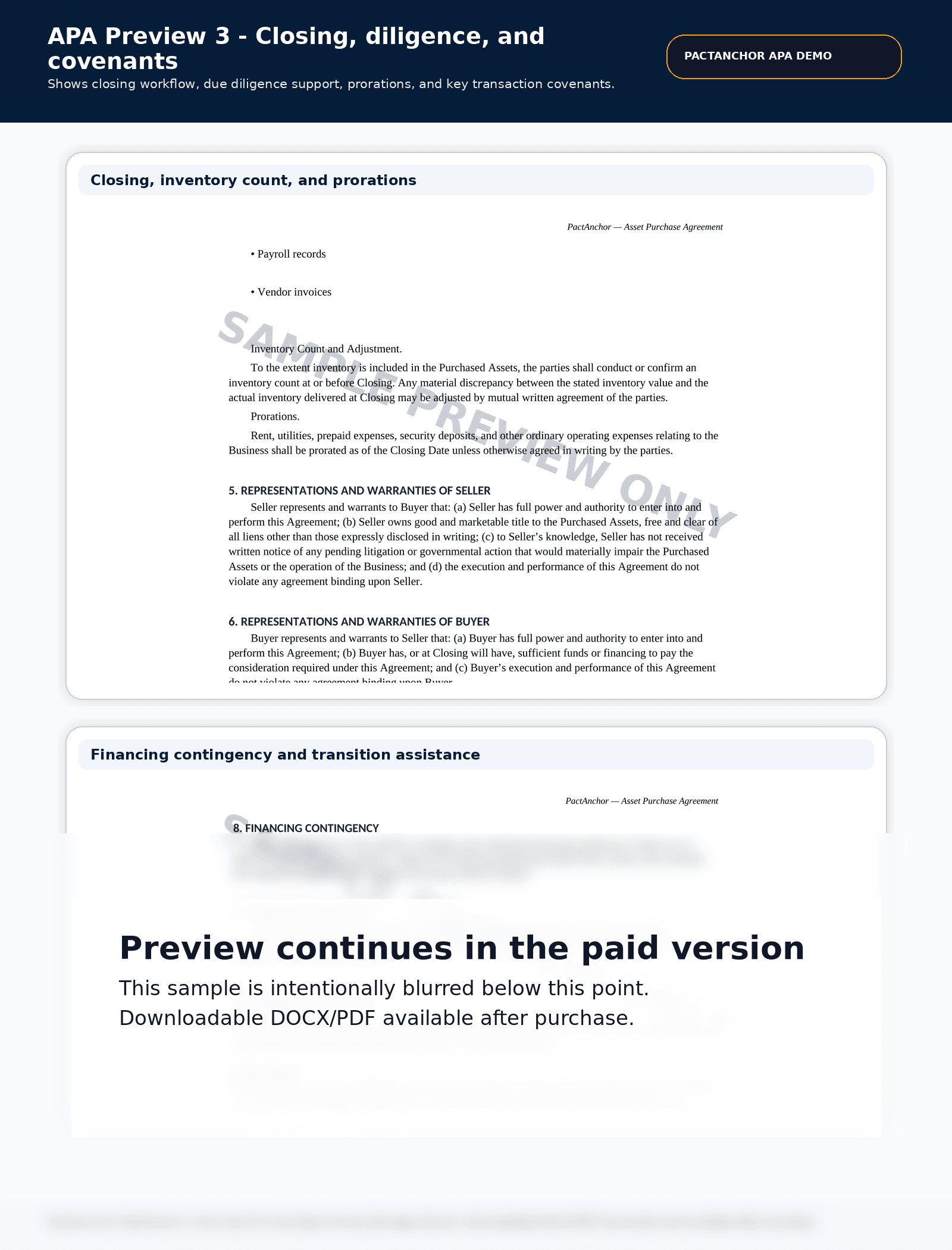 APA Preview 3 — Closing, Diligence & Covenants