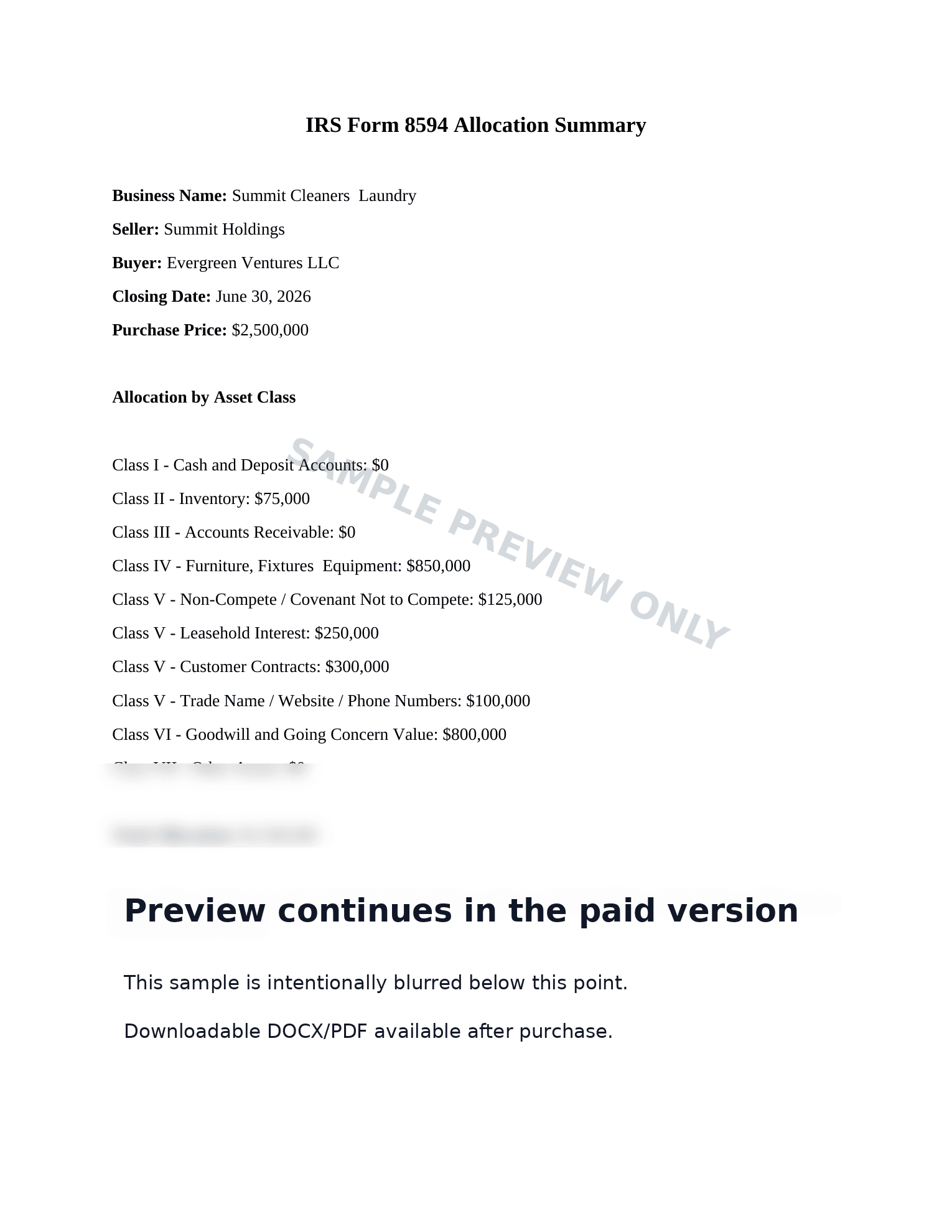 IRS 8594 Preview — Allocation Summary