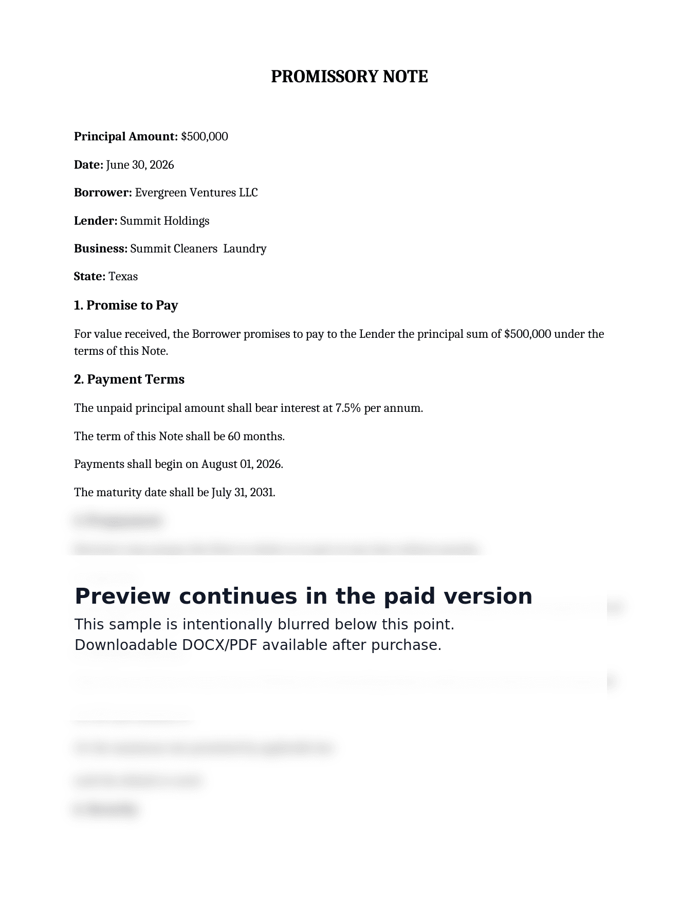 PN Preview 1 — Principal & Payment Terms
