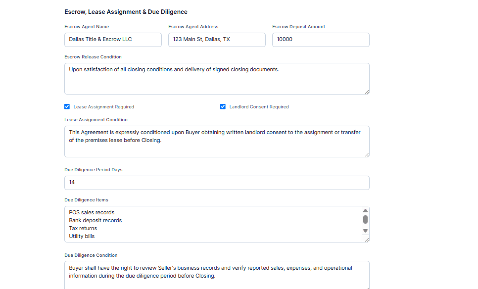 Step 7 of 8 — Escrow, Lease Assignment & Due Diligence