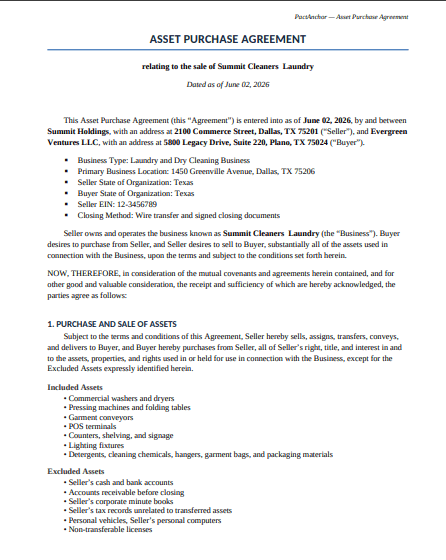 Asset Purchase Agreement document preview