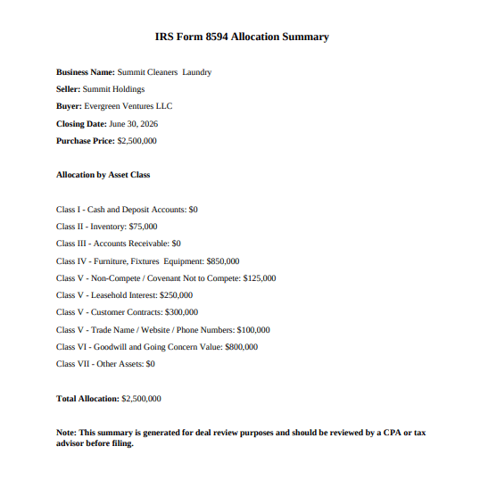 IRS Form 8594 Summary document preview