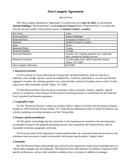 Non-Compete Agreement document preview