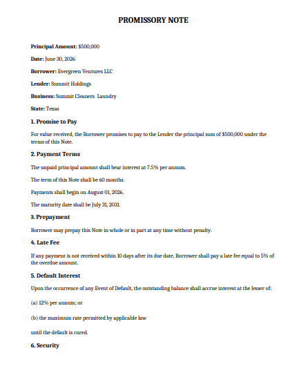 Promissory Note document preview
